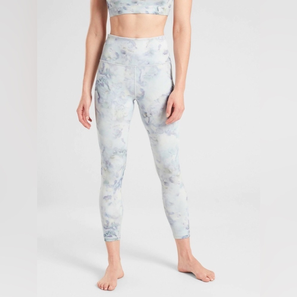 Athleta Elation‎ Snow Dye 7/8 Tight Opal Green M Gym Athletic Workout Yoga